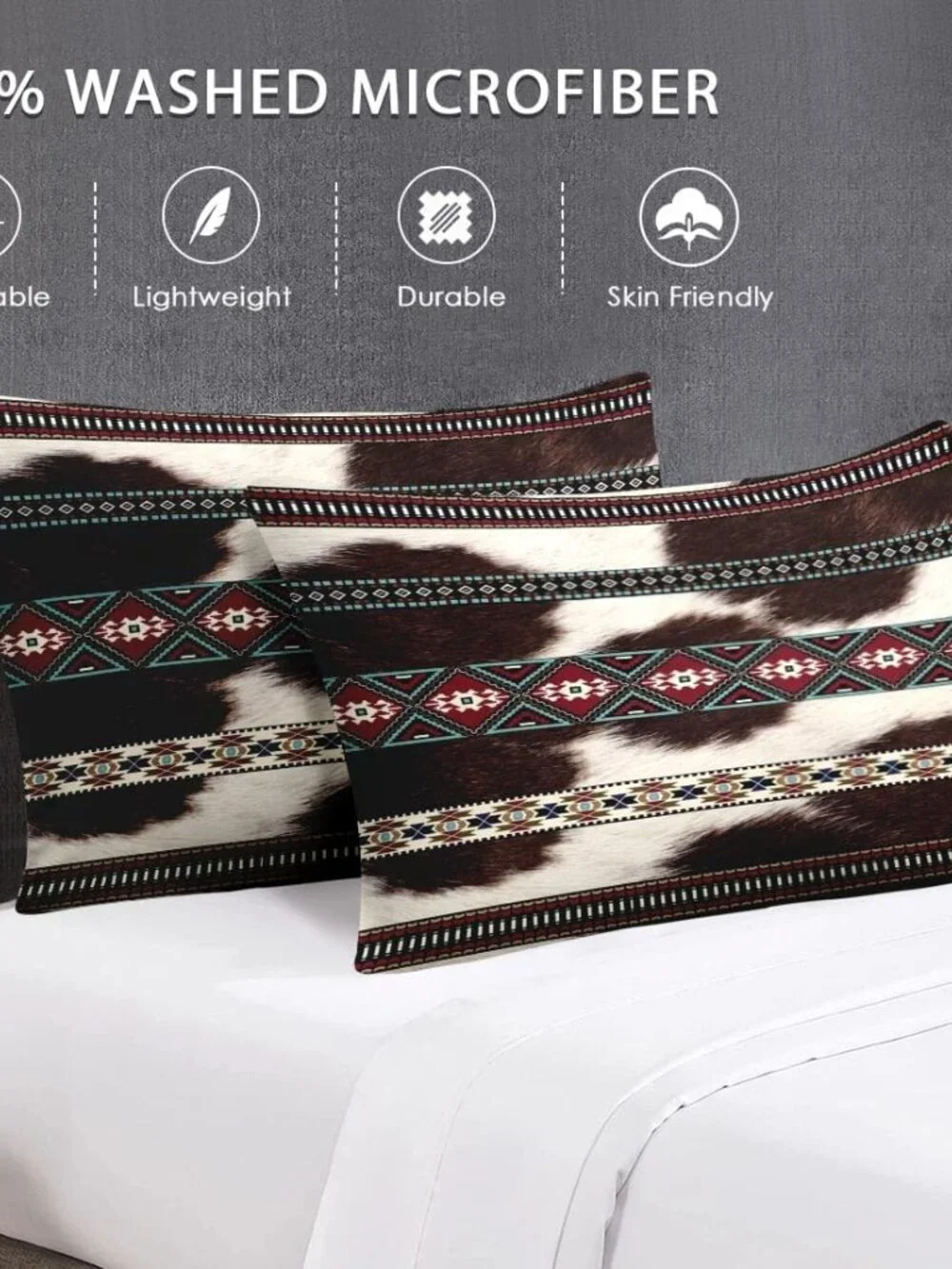 Queen Comforter Set, 3 Pieces Cowhide Cow Bedding, All Season | Western Vintage